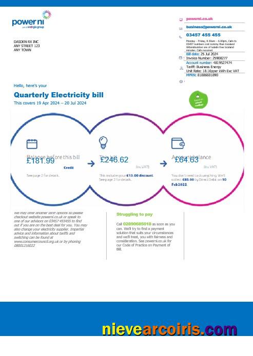 United Kingdom Power Ni business utility bill